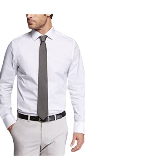 Express 1MX Men's Fitted Stretch Cotton Slim Solid Dress Shirt in White Large - Picture 1 of 4